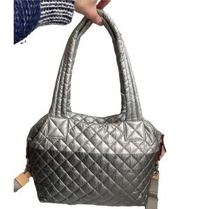 Mz Wallace silver two tone silver gray quilted bag